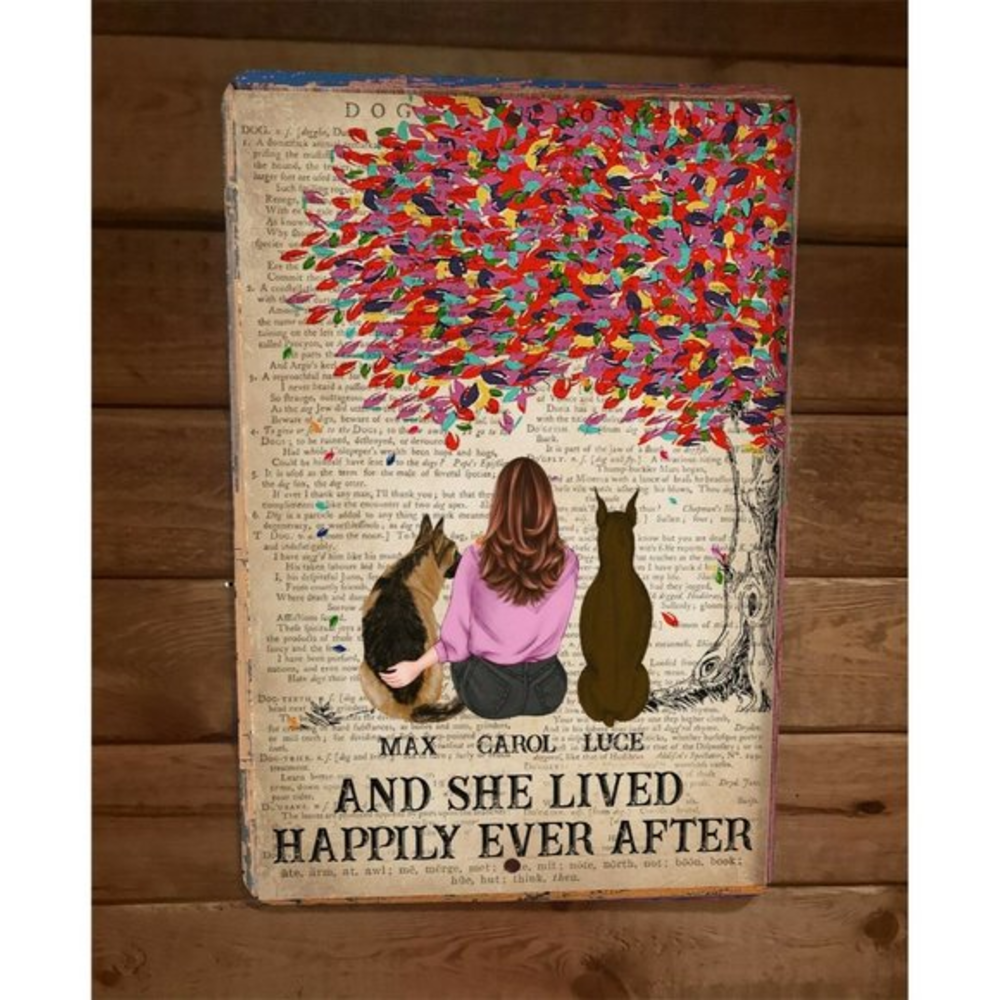 And She Lived Happily Ever After Books Dogs 8x12 Metal Wall Sign